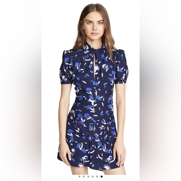 Self Portrait Navy Botanical Printed Mini Dress - Picture 6 of 6